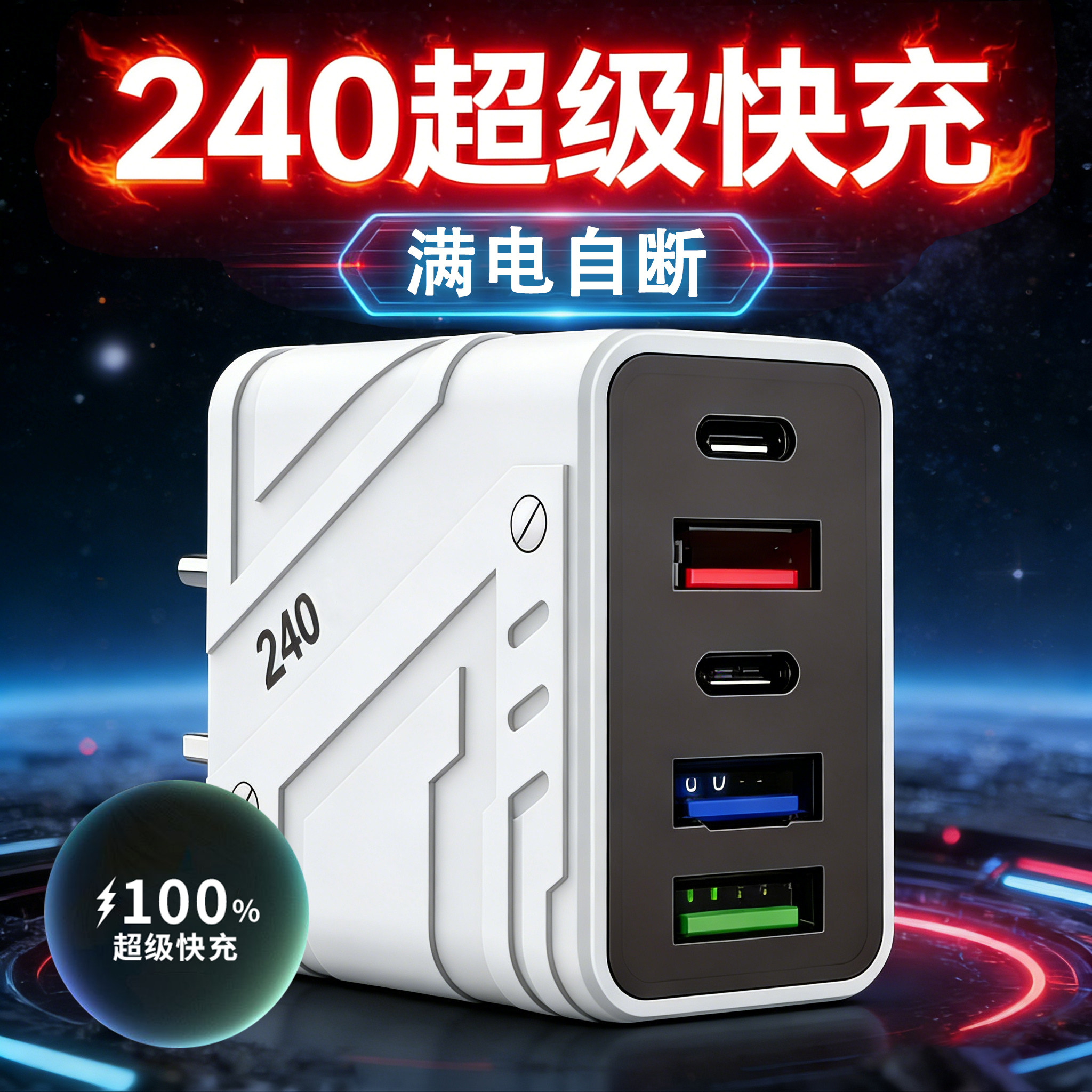 240多口超级快充A+C多插口充电器AI智能自动断电控温护机适用华为荣耀苹果